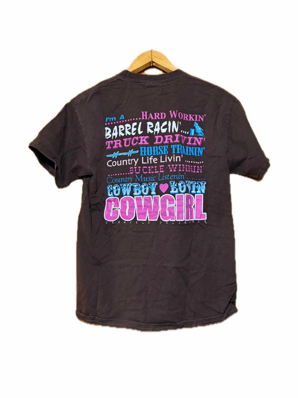 Port and Company Brown Crewneck Tee with Blue Logo Tag